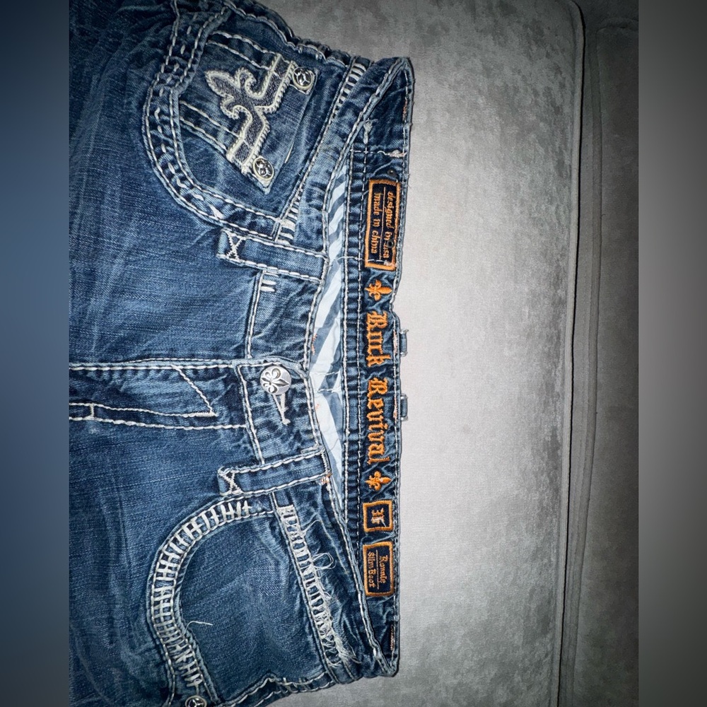 Rock Revival Slim Denim Jeans with White Stitching - Picture 3 of 3